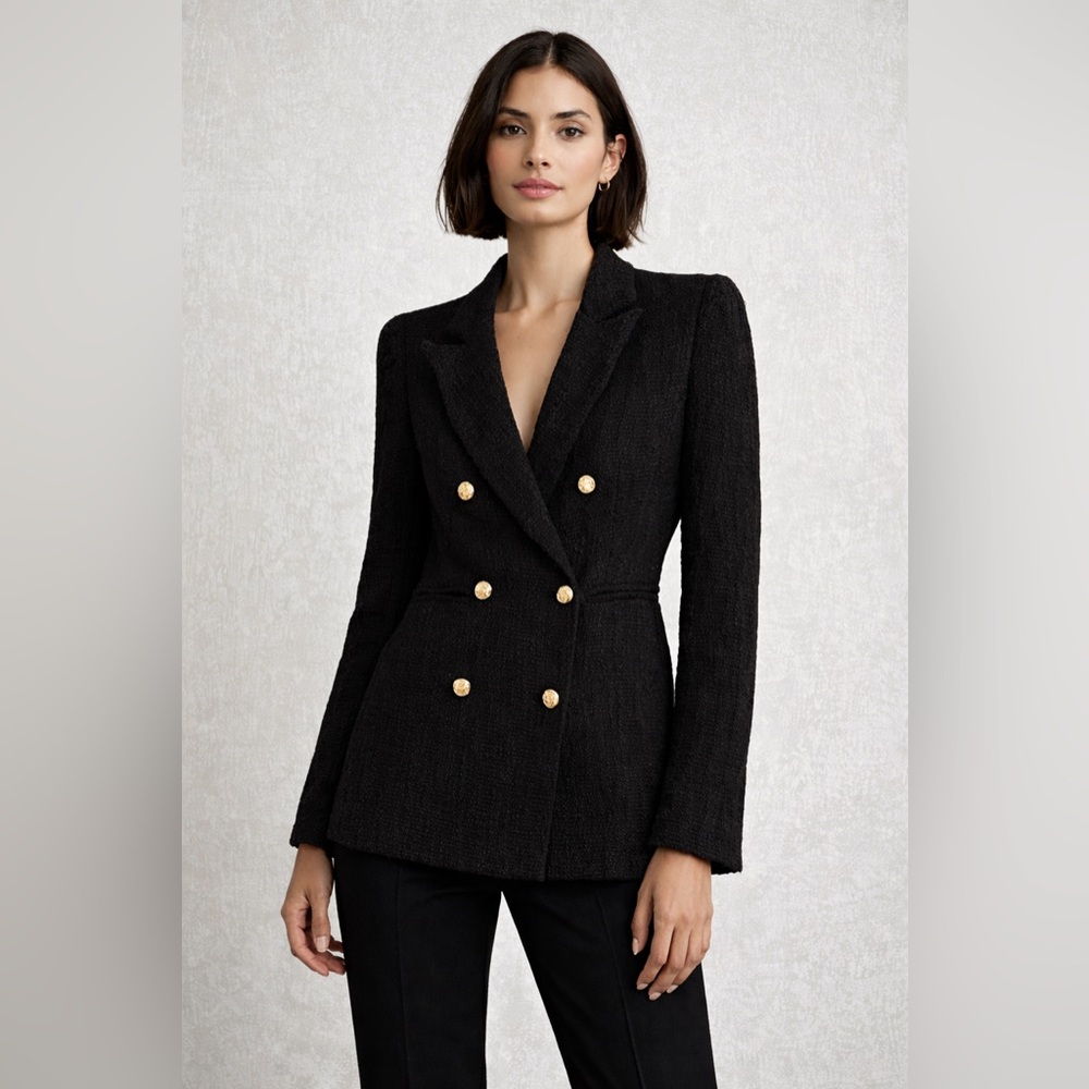 Area Stars Black Textured Double Breasted Blazer Gold Buttons NWT XS